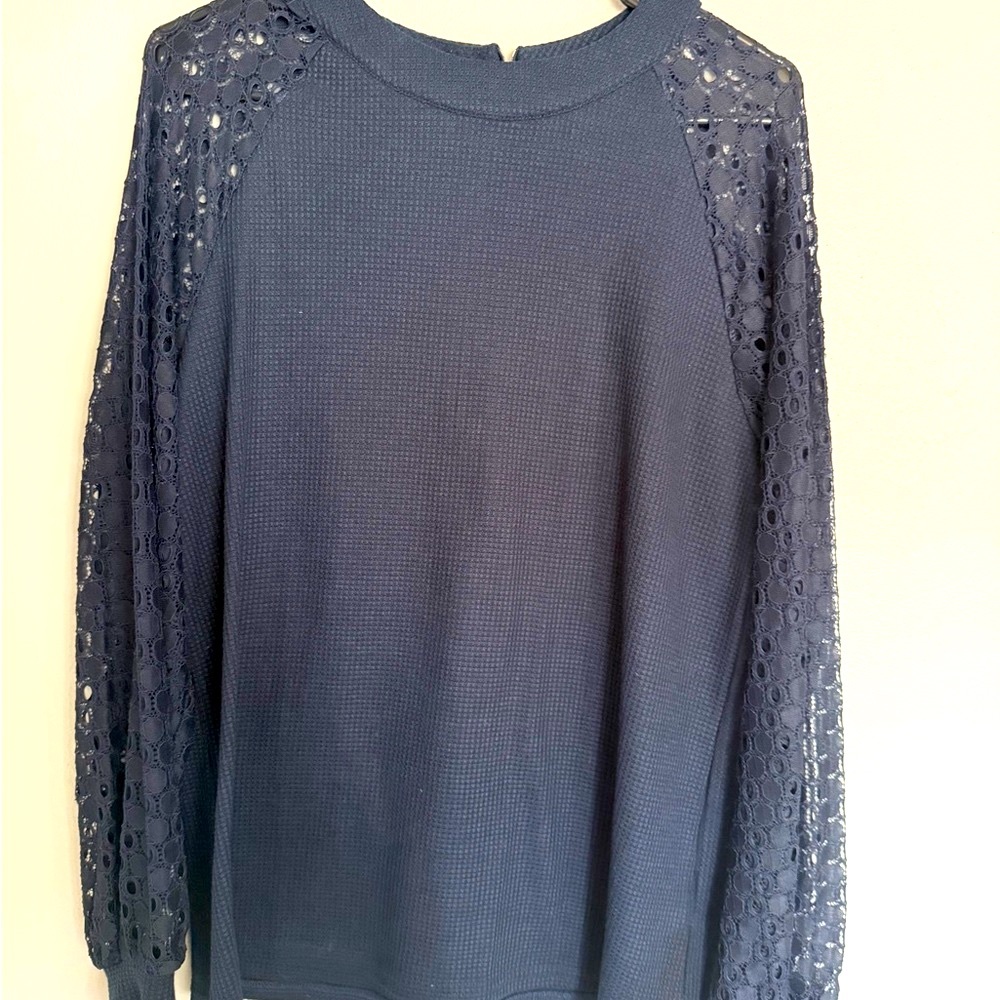 Amazon Women's Blouse with Lace Sleeves in Navy
